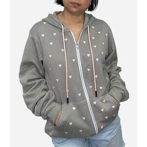 NEW STYLE REFORM women's dotty zip up putty hoodie in mini peach hearts